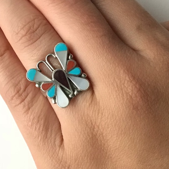 Vintage Jewelry - Vintage Zuni Turquoise Mop Butterfly Ring